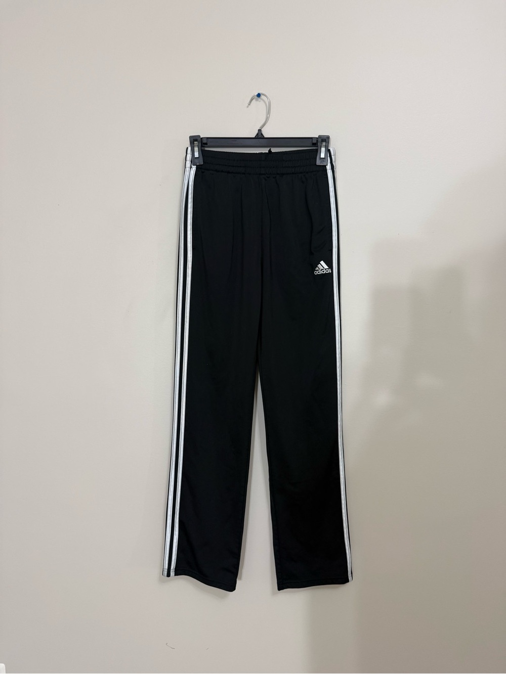Adidas Athletic Pants Boys Youth Large 14/16  Black White Three Striped Pockets